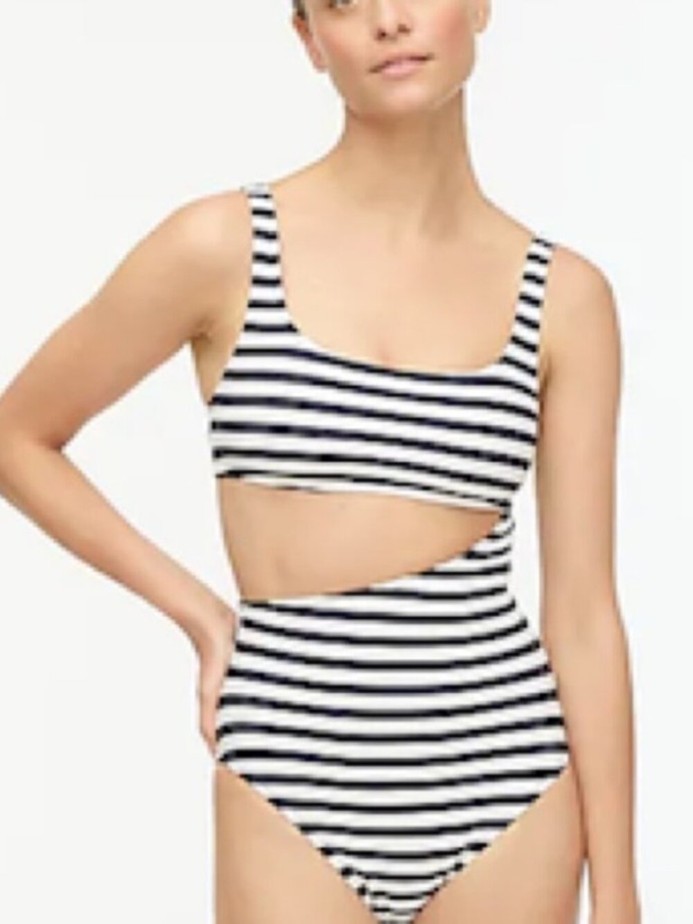 J. Crew cutout one-piece swimsuit in navy stripe - Picture 2 of 6